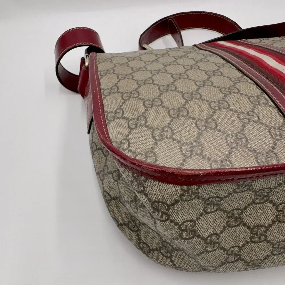 Auth Gucci Brown Supreme PVC Red Leather Trim Messenger Bag Monogram Sherry Line - Picture 7 of 16